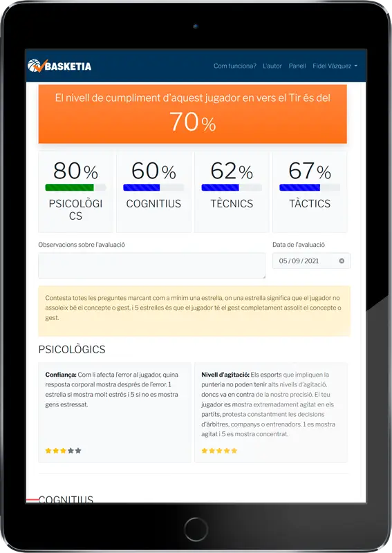 Captura de pantalla de la vista de evaluación